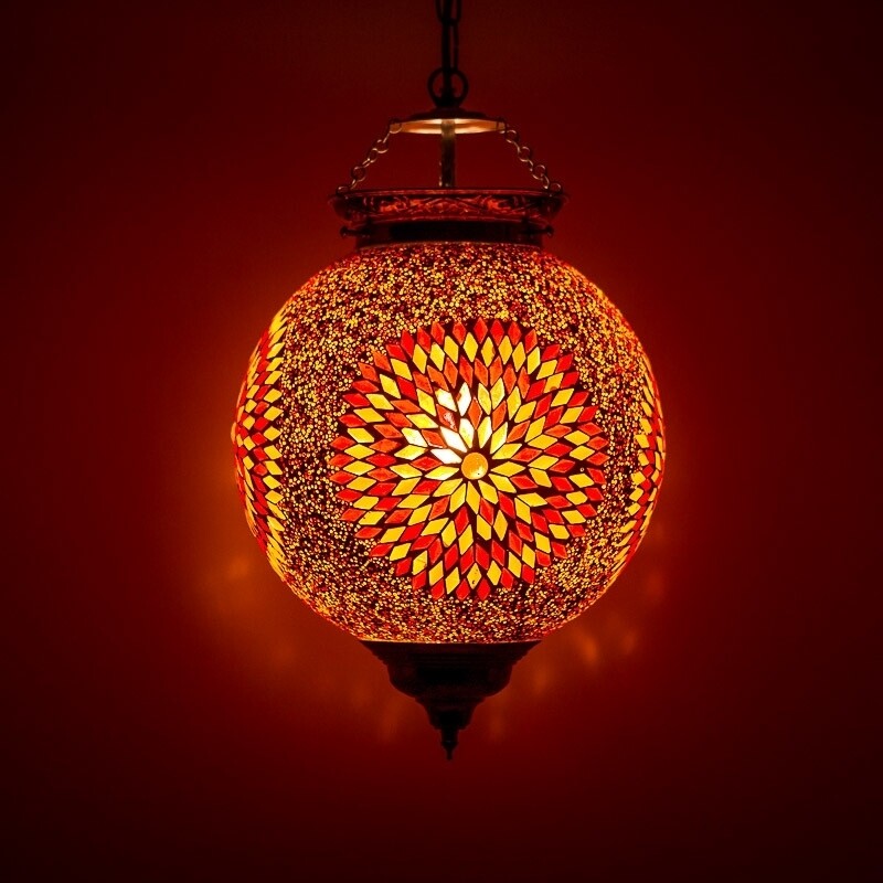 hanglamp bol mozaïek turkish design beads rood - oranje