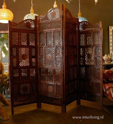 Oosters kamerscherm / roomdivider van hout uit India - zonnetjes