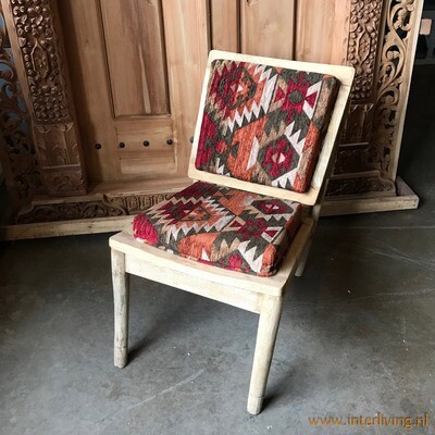 Boho Chic stoel met velvet kelim / hout sheesam unfinished