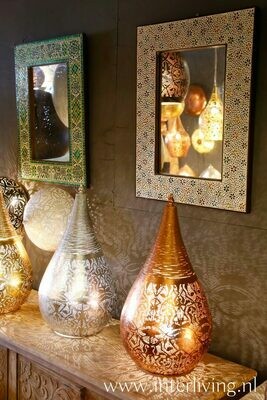 druppelmodel tafellamp - filigrain met gedraaid metaaldraad - vintage koper