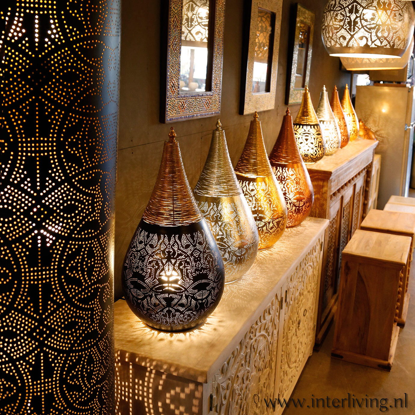 druppelmodel tafellamp - filigrain met gedraaid metaaldraad - zwart met vintage gouden bovenkant - Boho industrieel design