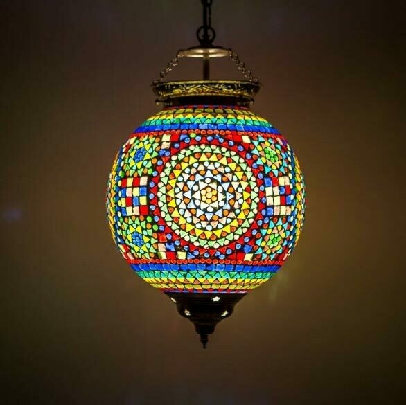 hanglamp Ibiza bol met gekleurd glas mozaïek in Hippie style colors