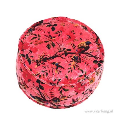 Bohemian fluweel zachte poef - zacht roze - print Bohemian fluweel zachte poef - zacht roze - print "Birds in Paradise met bloemen" - velours (velvet) - rond model 25 cm hoog / Ø 50 cm
