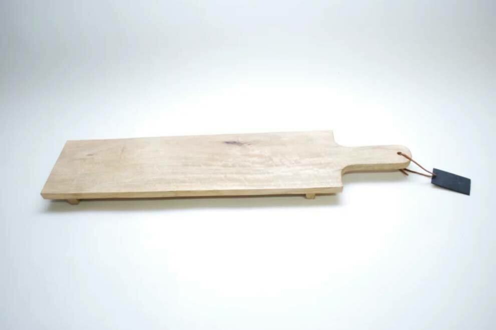 Kaasplank lang / borrelplank van mango hout -75 x 16 cm - serveerplank met ophangkoortje van leer