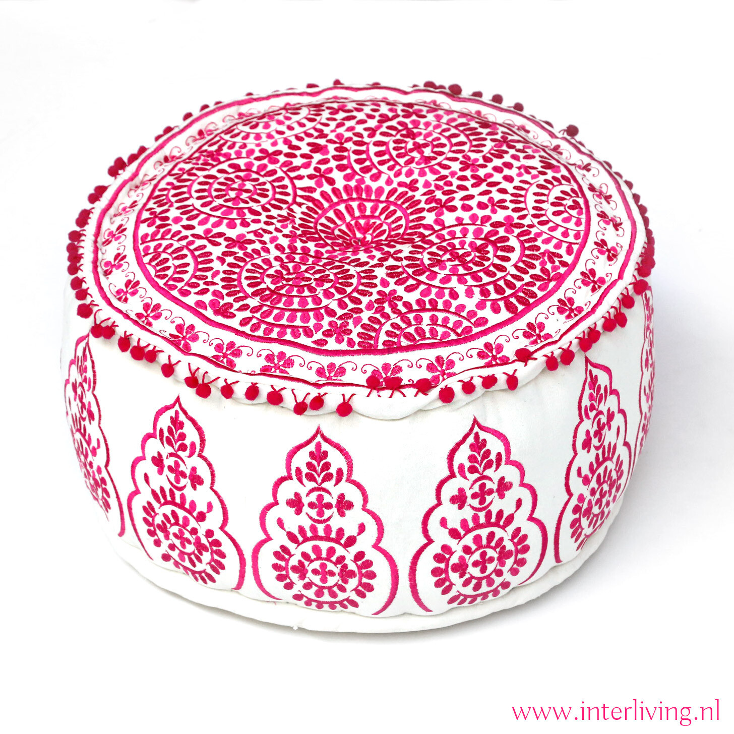 ronde poef goa 50 x 25 cm - roze - handgemaakt van katoen