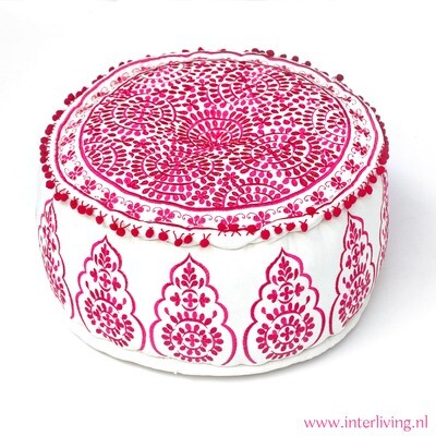 ronde poef goa 50 x 25 cm - roze - handgemaakt van katoen ronde poef goa 50 x 25 cm - roze - handgemaakt van katoen