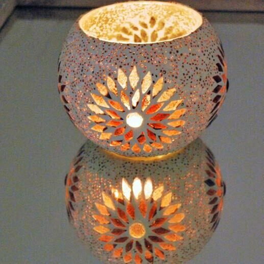 Grote waxinehouder paars turks design met kralen
