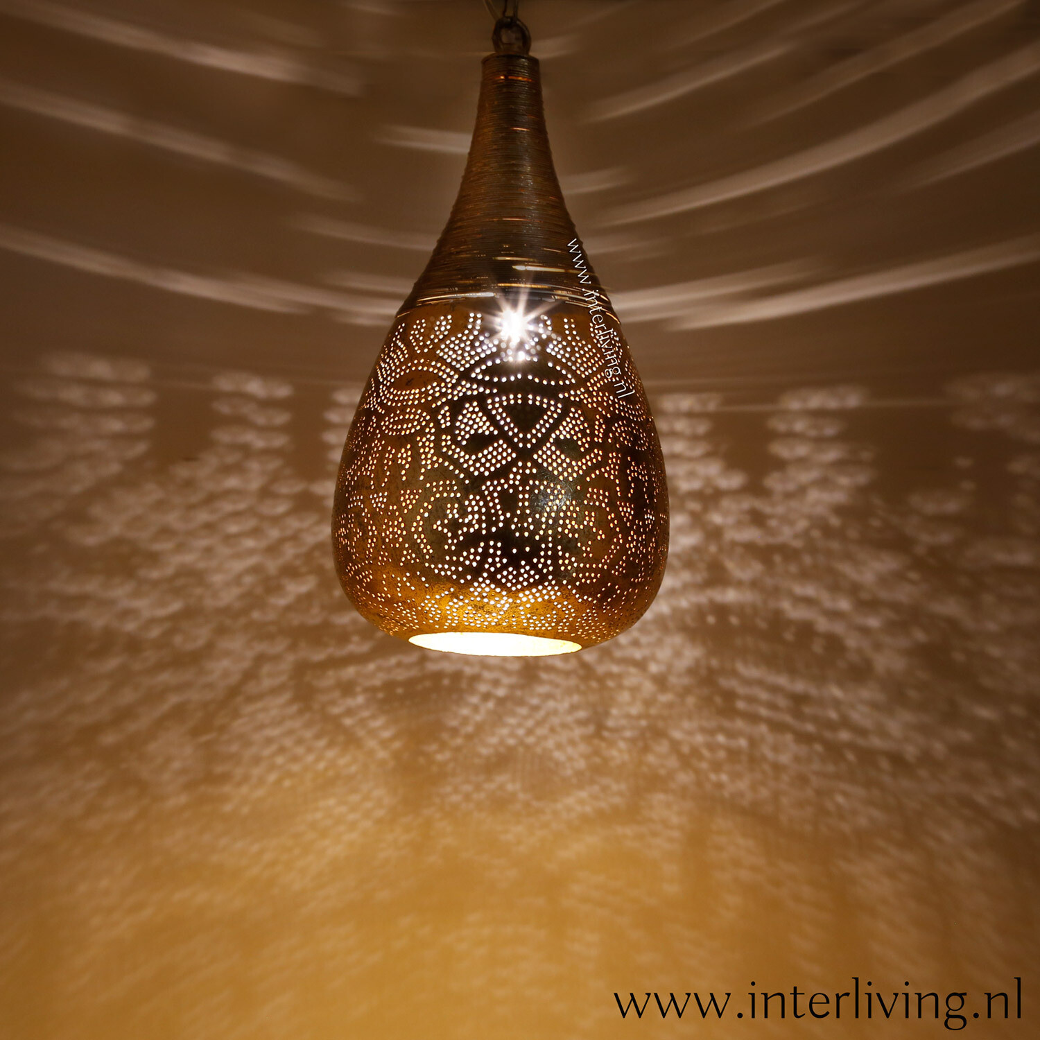 Zwijgend toelage Microbe hanglamp "Bindi" oosters druppel model met gaatjespatronen - filigrain  design & bohemian stijl - gedraaid metaaldraad - vintage goud kleur