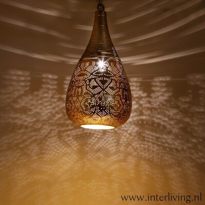 hanglamp hanglamp "Bindi" oosters druppel model met gaatjespatronen - filigrain design & bohemian stijl - gedraaid metaaldraad - vintage goud kleur