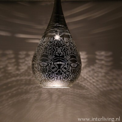 Hanglamp druppel model Hanglamp druppel model "Bindi" in filigrain - vintage zilver metaal met wire / draad bovenkant - Marokkaanse & oosterse verlichting -large
