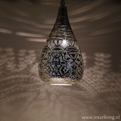 hanglamp hanglamp "Bindi" - Marokkaans druppel model met gaatjespatronen - filigrain design met "wire" gedraaid metaaldraad - vintage zilver - small
