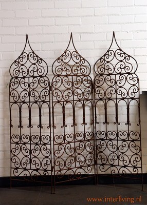 Marokkaans kamerscherm / oosterse roomdivider van vintage verweerd metaal - Marokkaans kamerscherm / oosterse roomdivider van vintage verweerd metaal - "Alhambra" 120 cm x 120 cm - open gewerkt smeedijzer - zware kwaliteit