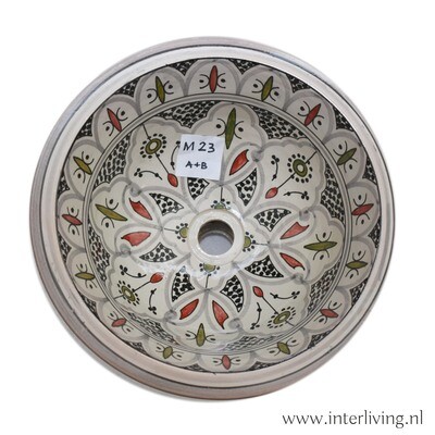 Marokkaanse waskom met gekleurde patronen "M23" medium model  - aardewerk (opbouw) wasbak uit Fez - Ø 35 cm