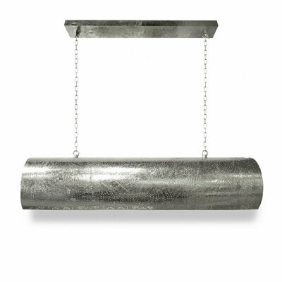 loftbar hanglamp in oosterse / industriële stijl - horizontale lamp van vintage zilver kleurig metaal met ophangketting / gestanst gaatjespatronen loftbar hanglamp in oosterse / industriële stijl - horizontale lamp van vintage zilver kleurig metaal met ophangketting / gestanst gaatjespatronen