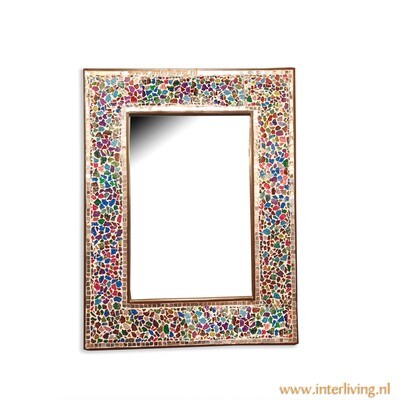 Bohemian spiegel met mozaïek van gekleurde glinsterende stukjes glas - &quot;broken glass design&quot; omlijsting - 80 cm / rechthoek