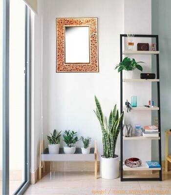 Bohemian spiegel met mozaïek van gekleurde glinsterende stukjes glas / "broken glass design" omlijsting - 80 cm / rechthoek -rood oranje tinten met zilver