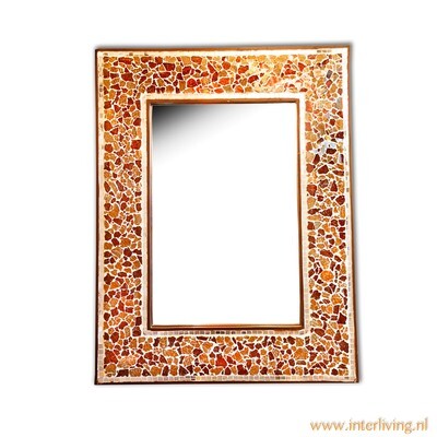 Bohemian spiegel met mozaïek van gekleurde glinsterende stukjes glas / Bohemian spiegel met mozaïek van gekleurde glinsterende stukjes glas / "broken glass design" omlijsting - 80 cm / rechthoek -rood oranje tinten met zilver