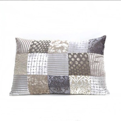 sierkussen rechthoek in taupe, grijs en zilver tinten - velvet patchwork - 40 * 60 cm