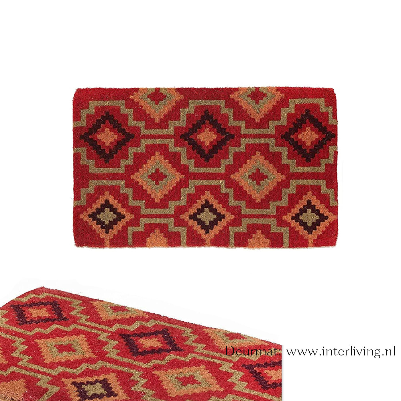 deurmat met ruit patronen - om je voeten schoon te vegen - Kelim schoonloopmat 46 x  76 cm - anti slip