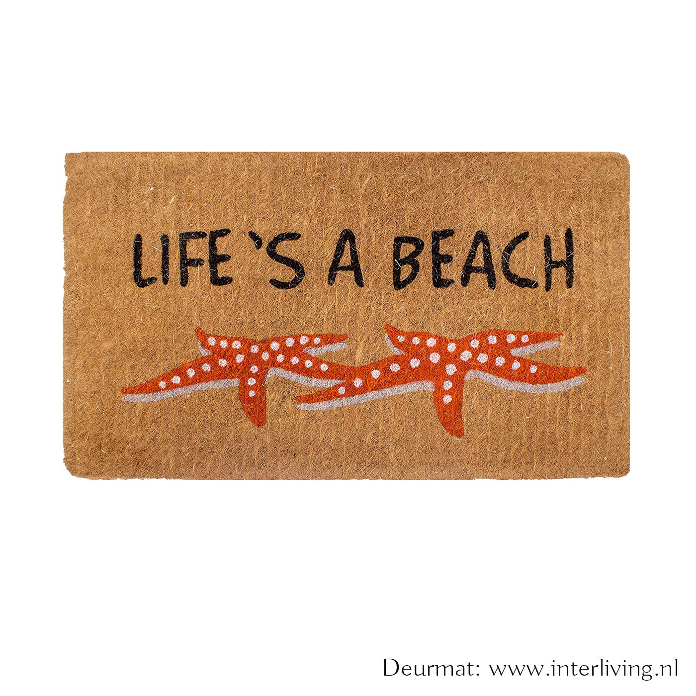 deurmat- om je voeten schoon te vegen - schoonloopmat 46 x  76 cm - tekst: "Life's a beach" - anti slip onderkant