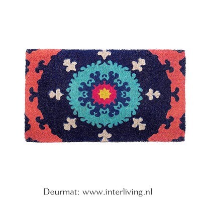 Boho deurmat- om je voeten schoon te vegen - schoonloopmat 46 x  76 cm - kleurrijk Suzani patroon - anti slip