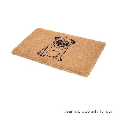 deurmat- om je voeten schoon te vegen - schoonloopmat 46 x  76 cm - Pug lover hond - anti slip onderkant