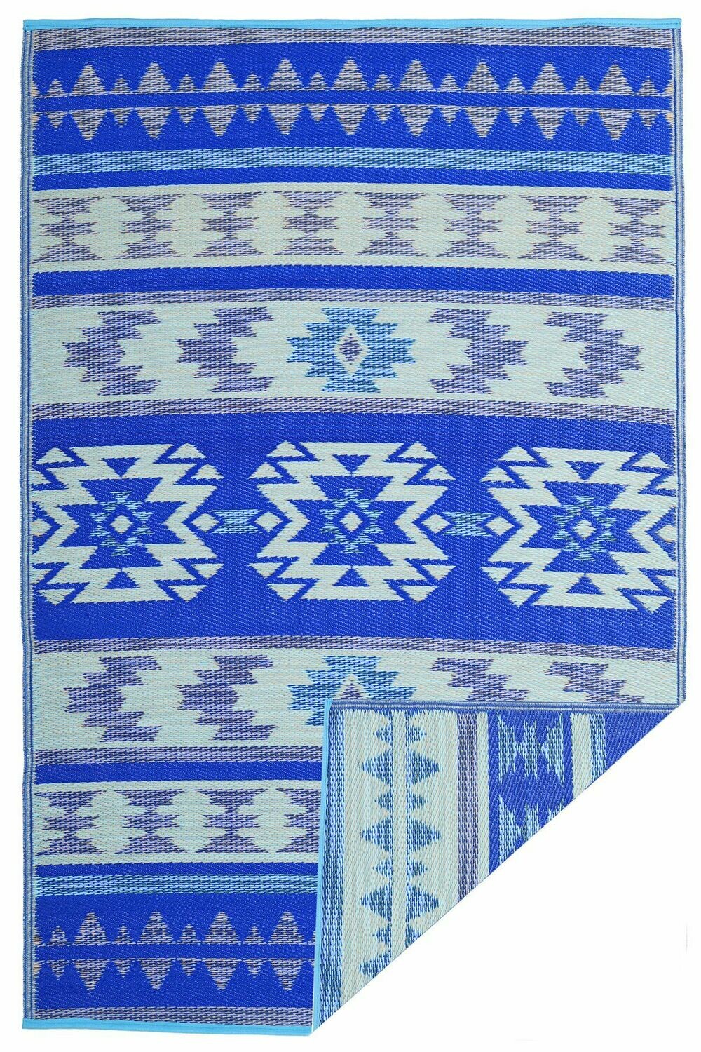 binnen & buiten vloerkleed in diverse blauw tinten - Peruaans Aztec patroon - meerdere maten