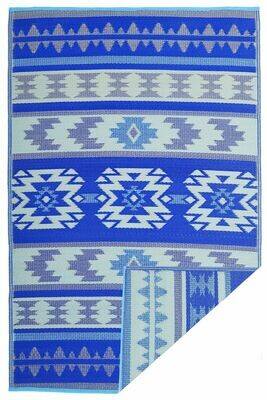 binnen & buiten vloerkleed in diverse blauw tinten - Peruaans Aztec patroon - meerdere maten