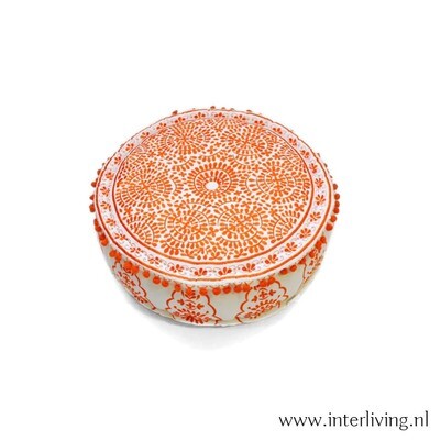 ronde poef goa 50 x 15 cm - zonnige oranje - Ibiza hippy stijl borduurwerk - handgemaakt van katoen ronde poef goa 50 x 15 cm - zonnige oranje - Ibiza hippy stijl borduurwerk - handgemaakt van katoen