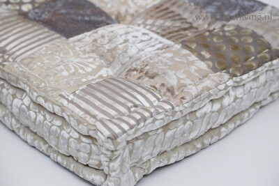 vloerkussen grijs, taupe &amp; zilver tinten velvet patchwork / matras kussen van prints met fluweel