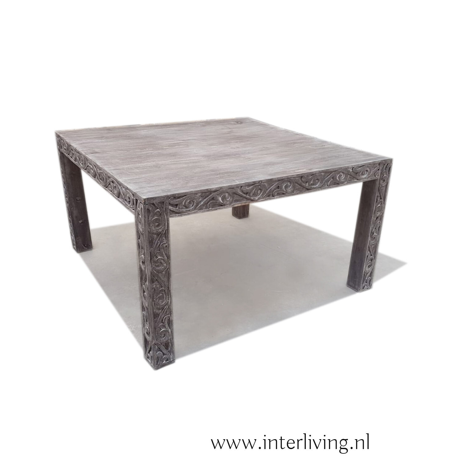 eettafel - vierkant model - 140 cm cm uit India  - grey washed look - massief mango hout