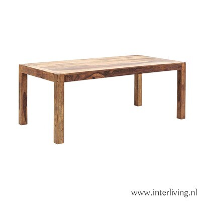 eettafel - rechthoek model - 180 x 90 cm uit India  - sheesham unfinished - naturel hout kleur