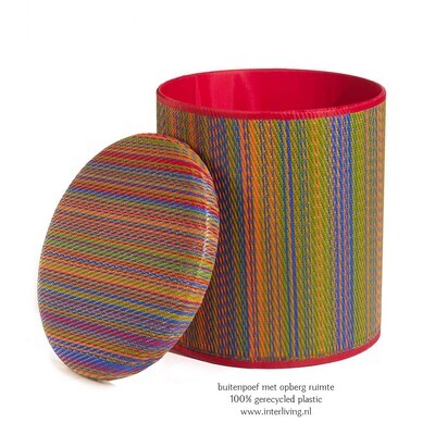 outdoor opberg poef of hocker - vrolijk streepjes patroon - voor binnen en buiten van gerecycled plastic