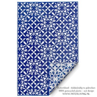 binnen & buiten vloerkleed in diverse blauw tinten - zillige mozaiek tegeltjes stijl - mediterraans terras patroon - eco plastic gerecycled buitentapijt / fairtrade goodweave certificaat tuinkleed binnen & buiten vloerkleed in diverse blauw tinten - zillige mozaiek tegeltjes stijl - mediterraans terras patroon - eco plastic gerecycled buitentapijt / fairtrade goodweave certificaat tuinkleed