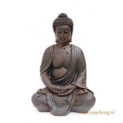 Zittende Boeddha - decoratieve woonaccessoire - boeddha-figuur in meditatie pose - Boeddha-beeldje in vintage zwart bruine look - 40 cm