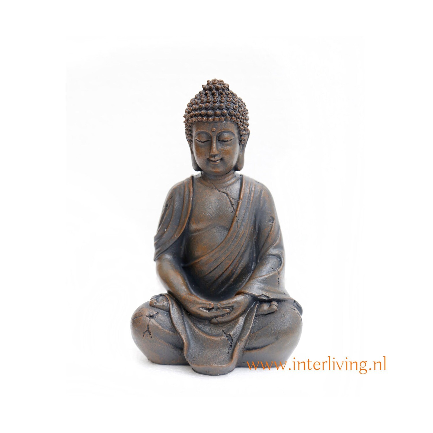 Boeddha-beeldje - decoratieve woonaccessoire - boeddha-figuur in meditatie pose - Boeddha zittend in vintage zwart bruin en antraciet look- 21 cm hoog