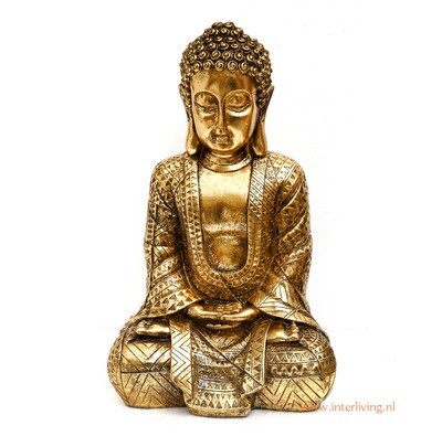 Zittende Boeddha - decoratieve woonaccessoire - boeddha-figuur in meditatie pose - Boeddha-beeldje in vintage gold / goud look 40cm