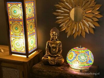 Zittende Boeddha - decoratieve woonaccessoire - boeddha-figuur in meditatie pose - Boeddha-beeldje in vintage gold / goud look 40cm