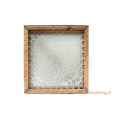 wandlamp Ibiza chique design - vierkant rustiek mangohout met oosters-mozaiek - Jodhpur / plafonniere met 3D houtsnijwerk & glas mozaiek / wit tinten - wandlamp Ibiza chique design - vierkant rustiek mangohout met oosters-mozaiek - Jodhpur / plafonniere met 3D houtsnijwerk & glas mozaiek / wit tinten -