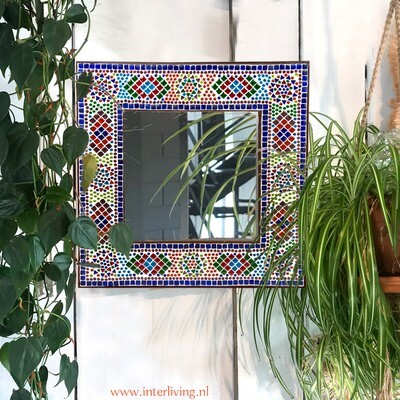 spiegel van glas mozaïek - vierkant Boho design in kleurrijke patronen -  multi colour