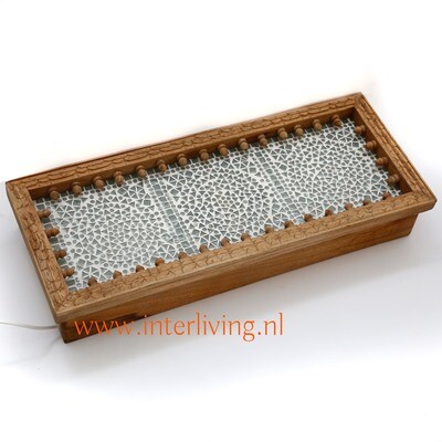 Jodhpur wandlamp van massief mangohout met 3D houtsnijwerk &amp; glas mozaiek / wit tinten - handgemaakt uit India - 60 cm