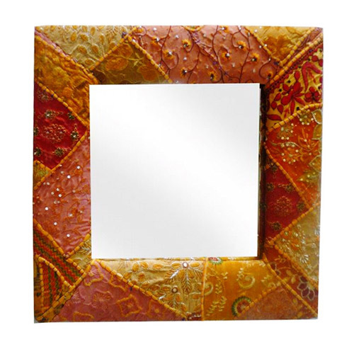 Spiegel met  fabric frame orange patchwork