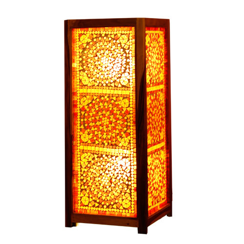 vloerlamp mozaïek rood - oranje / hout unfinished 60 cm