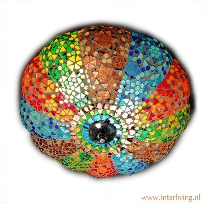 HIPPY CHIC gekleurde plafondlamp - handgemaakt mozaïek Ø 24 cm - model meloen HIPPY CHIC gekleurde plafondlamp - handgemaakt mozaïek Ø 24 cm - model meloen