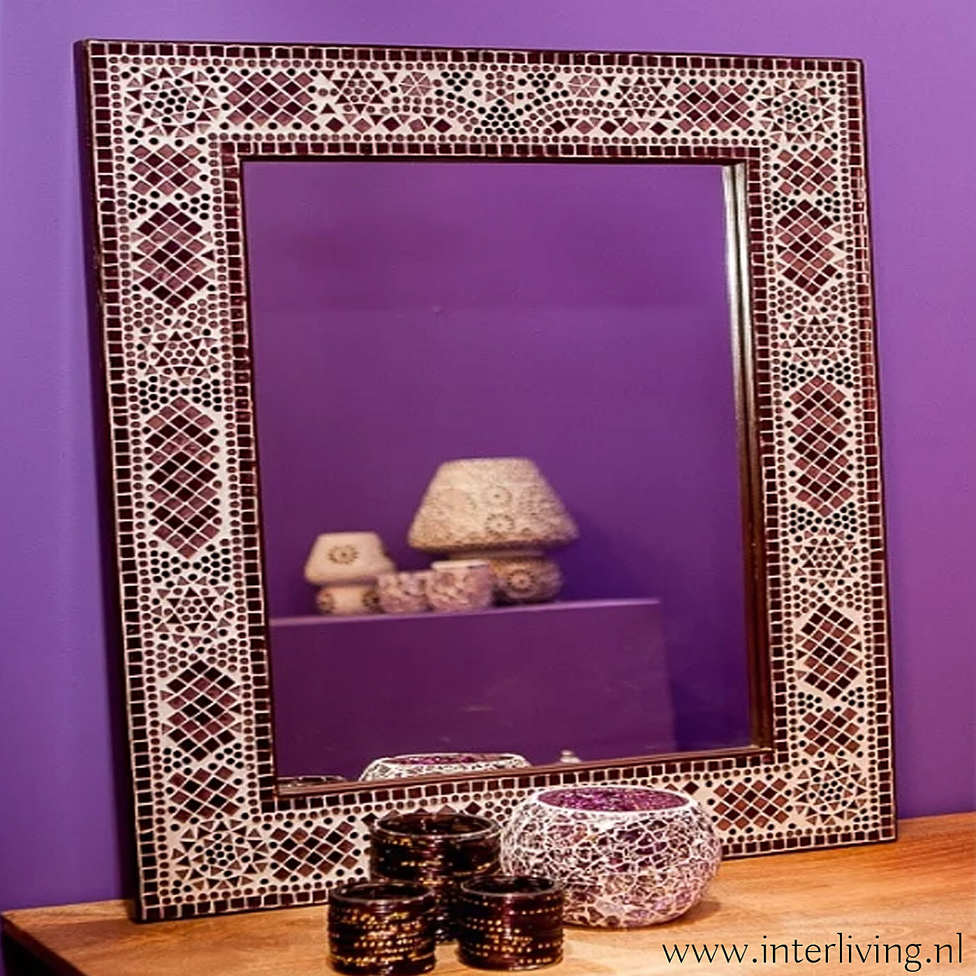 spiegel Boho stijl mozaïek - paars tinten - handgemaakt - bohemian woonstijl - vierkant model