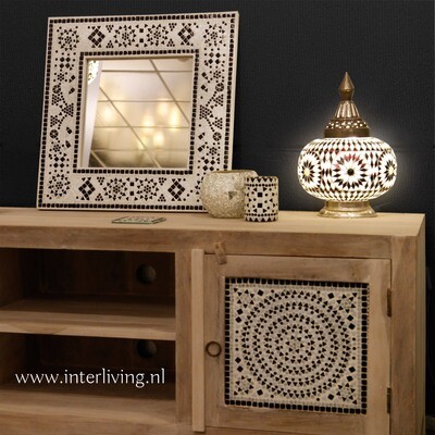 Tafellamp pompoen glasmozaïek turkish design zwart wit