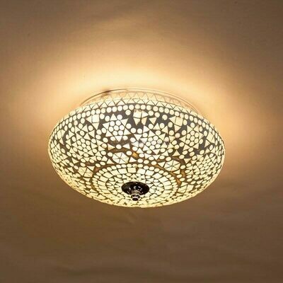plafonnière mozaïek 25 cm - transparant glas - wit tinten met beton plafonnière mozaïek 25 cm - transparant glas - wit tinten met beton
