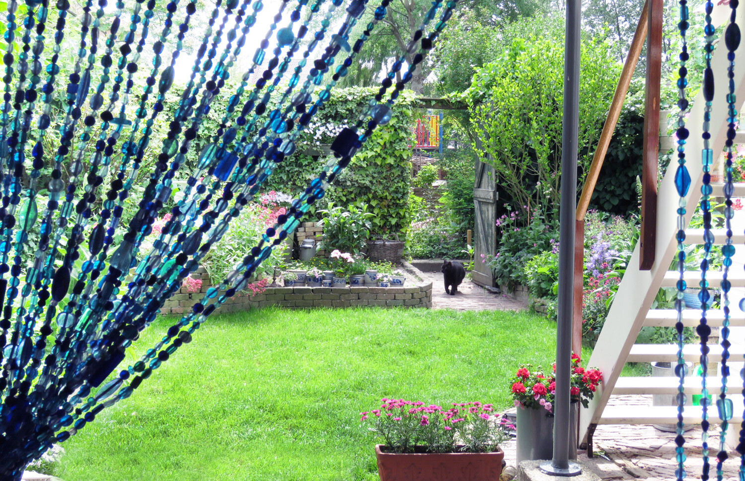 glaskralen gordijn blauw - 250 cm strenglengte - extra lang + embrasse