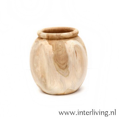 ronde pot- teak hout - sierpot / siervaas bol / robuuste bloempot - handgemaakt uit Bali - houtsnijwerk (Indonesië) - decoratie -woonaccessoire ronde pot- teak hout - sierpot / siervaas bol / robuuste bloempot - handgemaakt uit Bali - houtsnijwerk (Indonesië) - decoratie -woonaccessoire