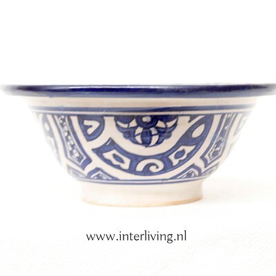 Marokkaanse waskom "Fonteinkom Fez" met blauwe patronen "S40" -klein rond model - aardewerk (opbouw) wasbak  Ø 25 cm